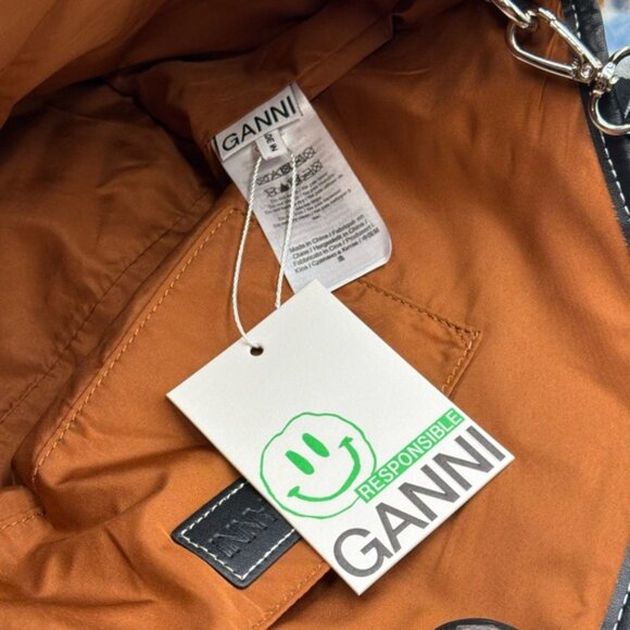 🆕 GANNI 🧿 NWT Small Banner Tote, Black Canvas & Black Leather - Picture 12 of 13
